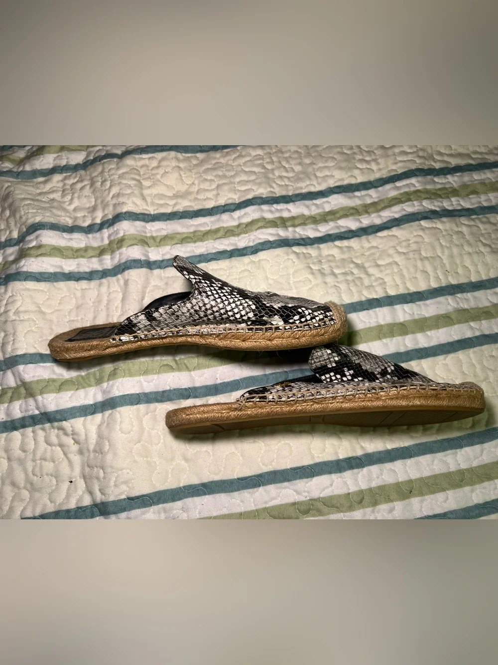 Tory Burch Max Snake-print Black & Natural Espadrille Slide Sandals